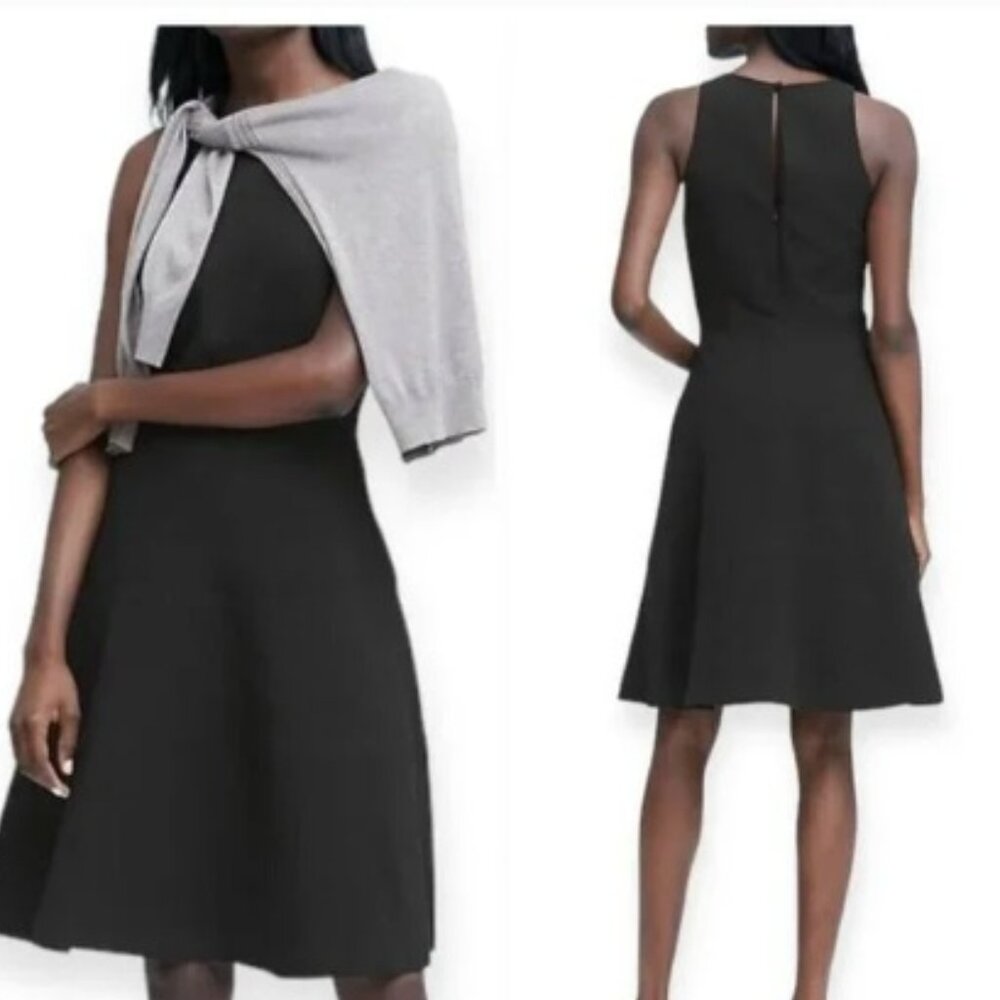 NWT Banana Republic STRETCH RACERBACK FIT-AND-FLARE DRESS Size 2 Black